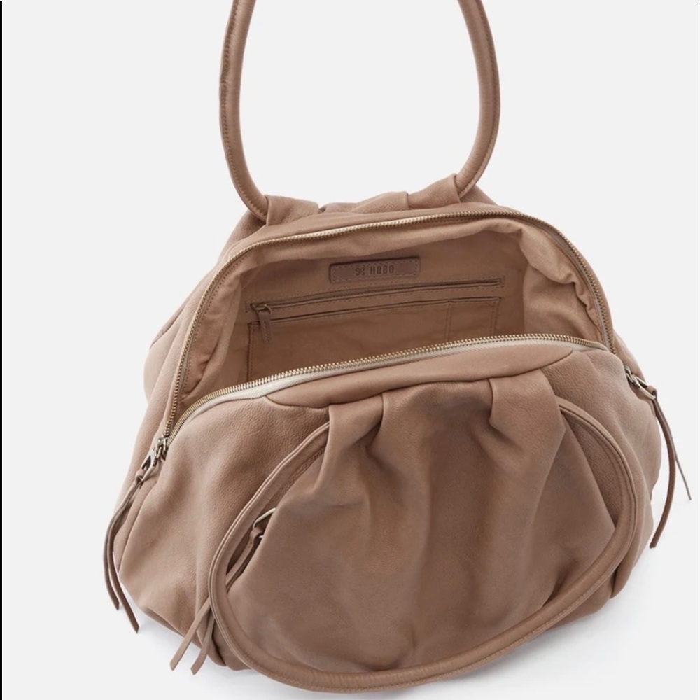 HOBO Taupe Shoulder Hobo Bag with Gathered Front